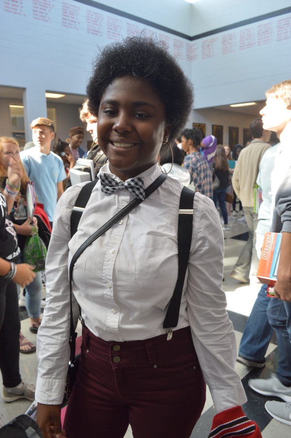 Aeriele Dorris wore red, white and black to show her Mustang pride on Spirit Day.