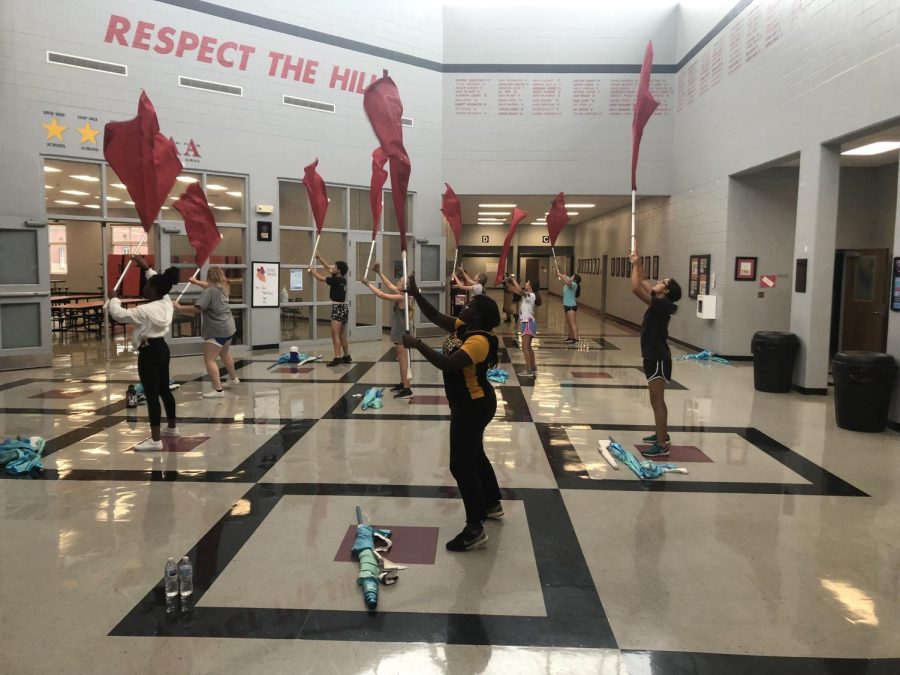The Color Guard practices after school in the Commons Aug. 30.