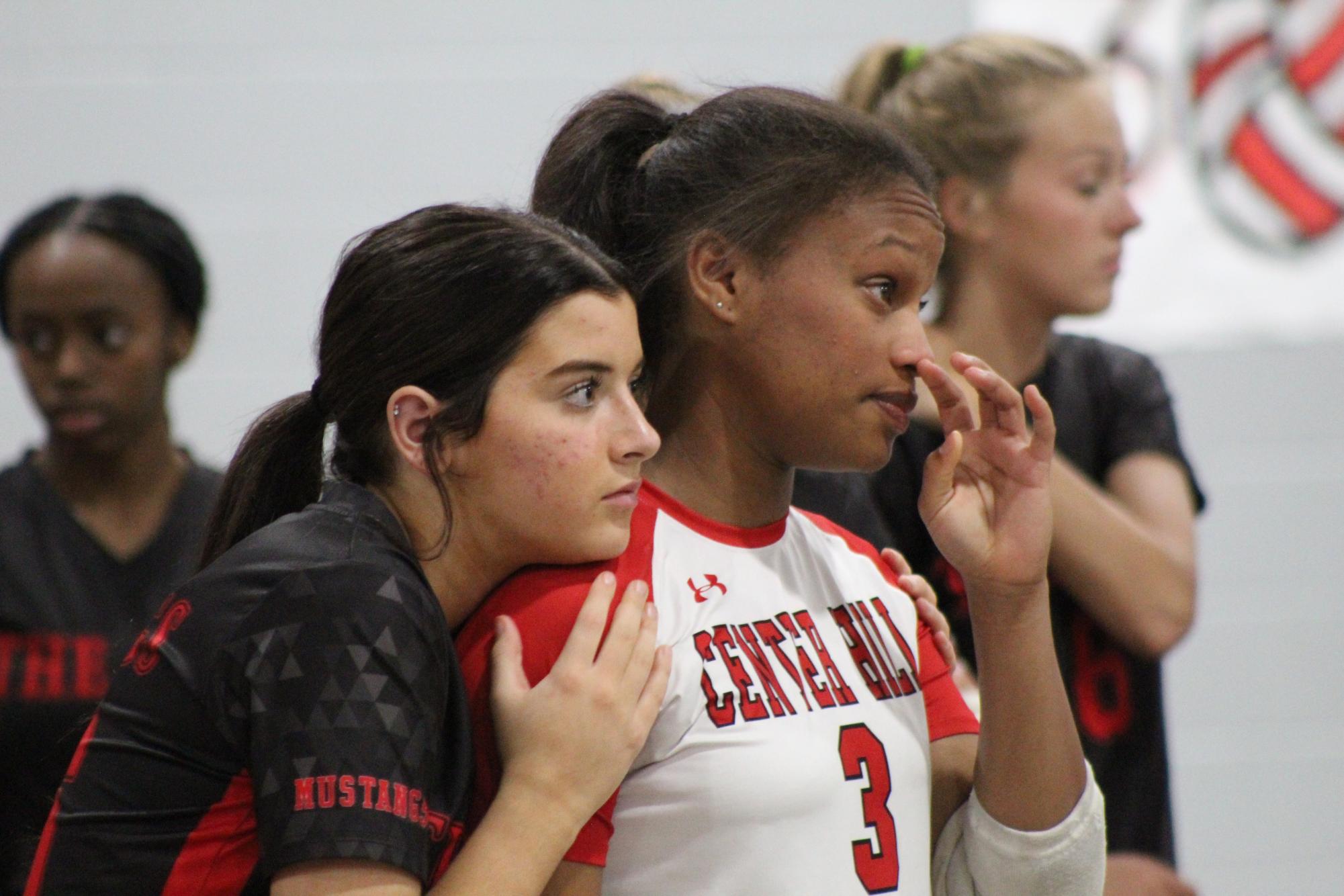 Volleyball celebrates win against South Panola for senior night.