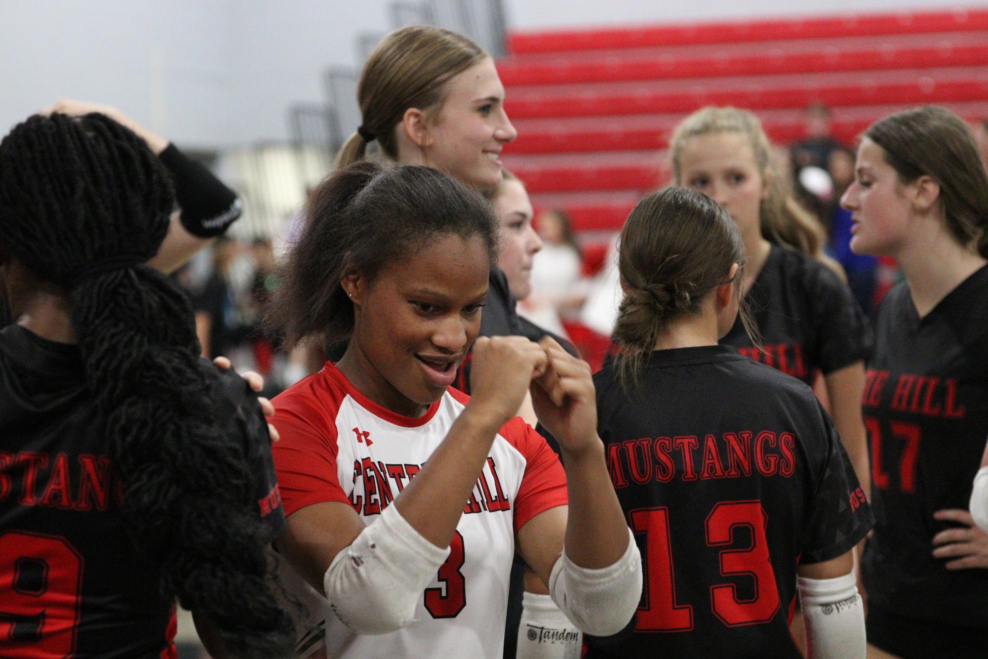 Volleyball celebrates win against South Panola for senior night.