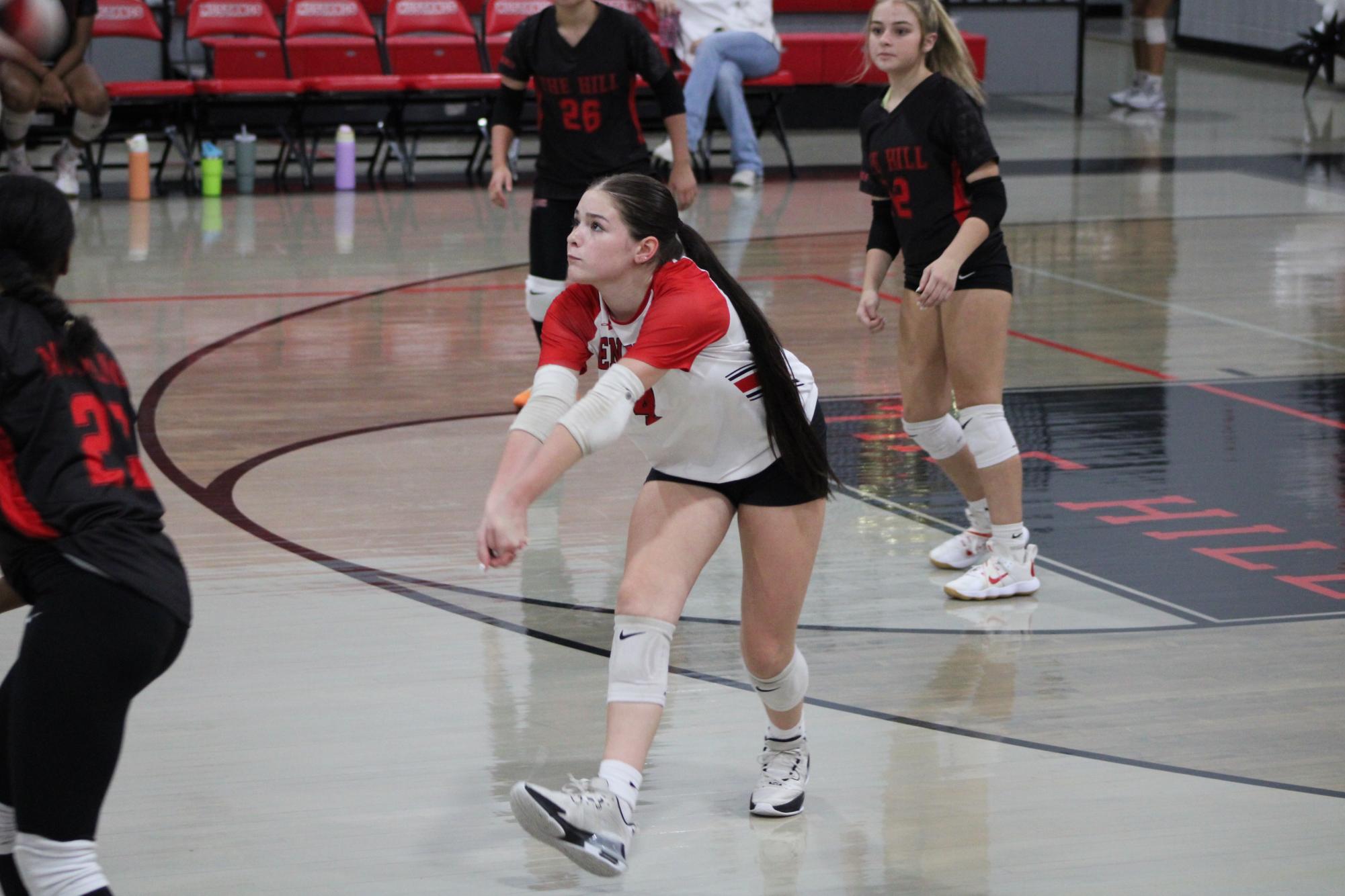 Volleyball celebrates win against South Panola for senior night.